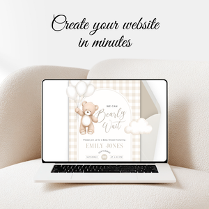 Neutral Bear Baby Shower Invitation Website with RSVP - Digital Template BS295