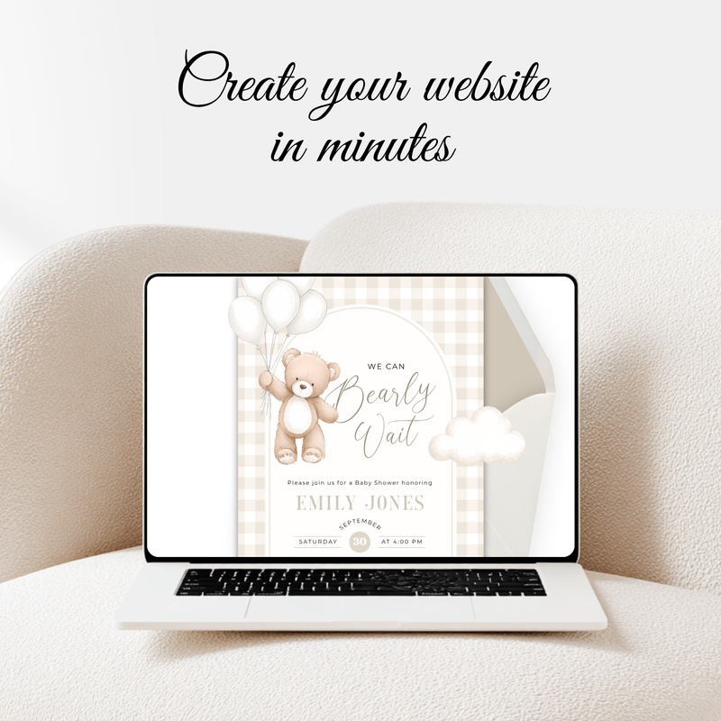 Neutral Bear Baby Shower Invitation Website with RSVP - Digital Template BS295