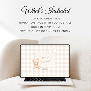 Neutral Bear Baby Shower Invitation Website with RSVP - Digital Template BS295