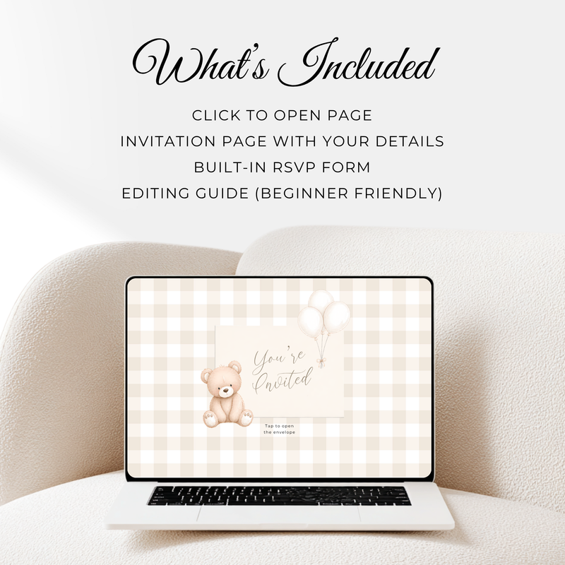 Neutral Bear Baby Shower Invitation Website with RSVP - Digital Template BS295