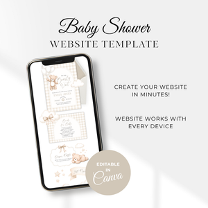 Neutral Bear Baby Shower Invitation Website with RSVP - Digital Template BS295