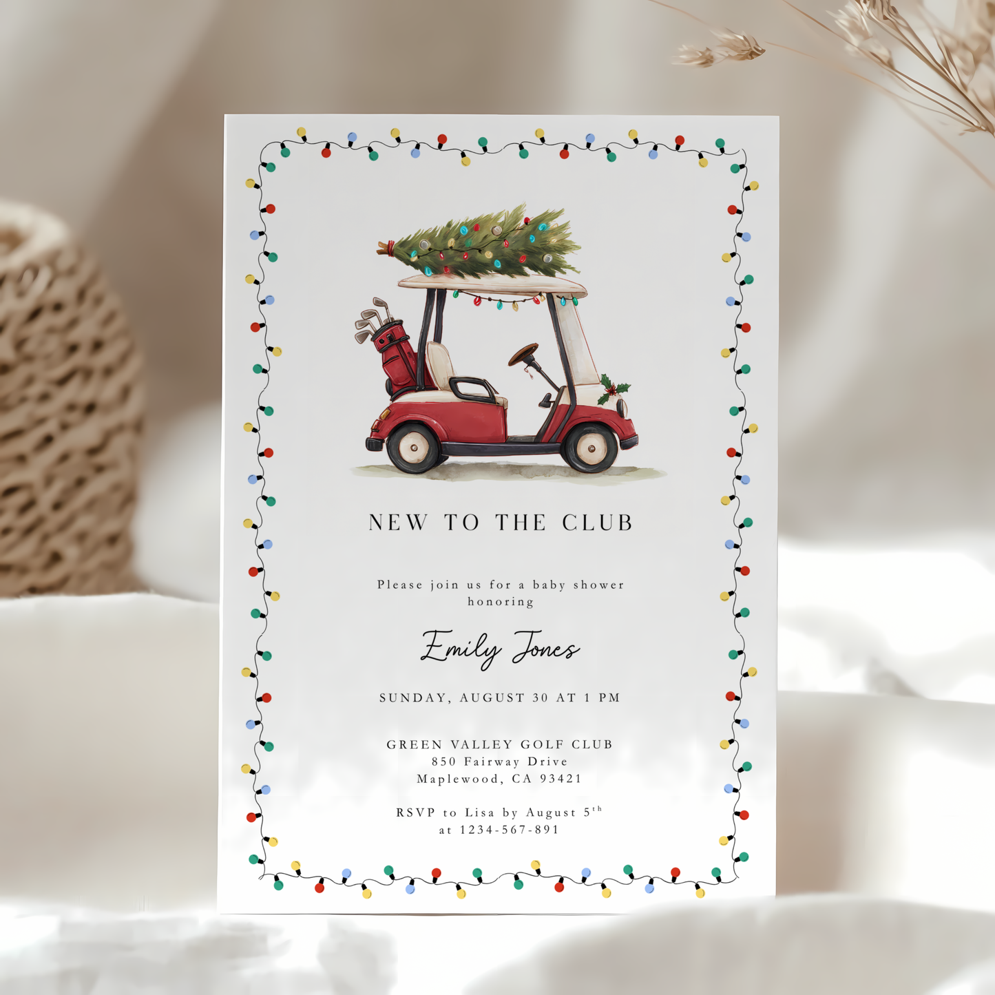 Baby Shower Invitation - New To The Club Gold Festive Christmas BS235