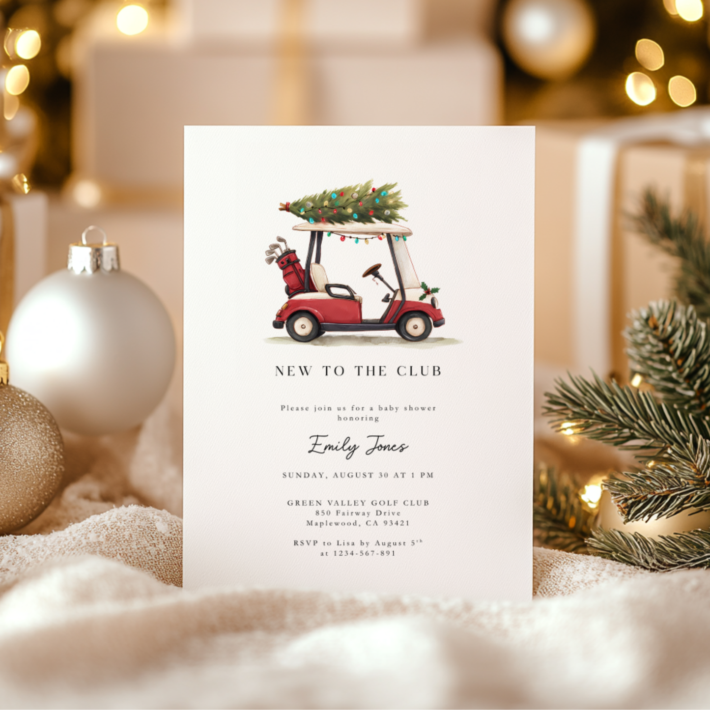 Baby Shower Invitation - New To The Club Gold Festive Christmas BS235