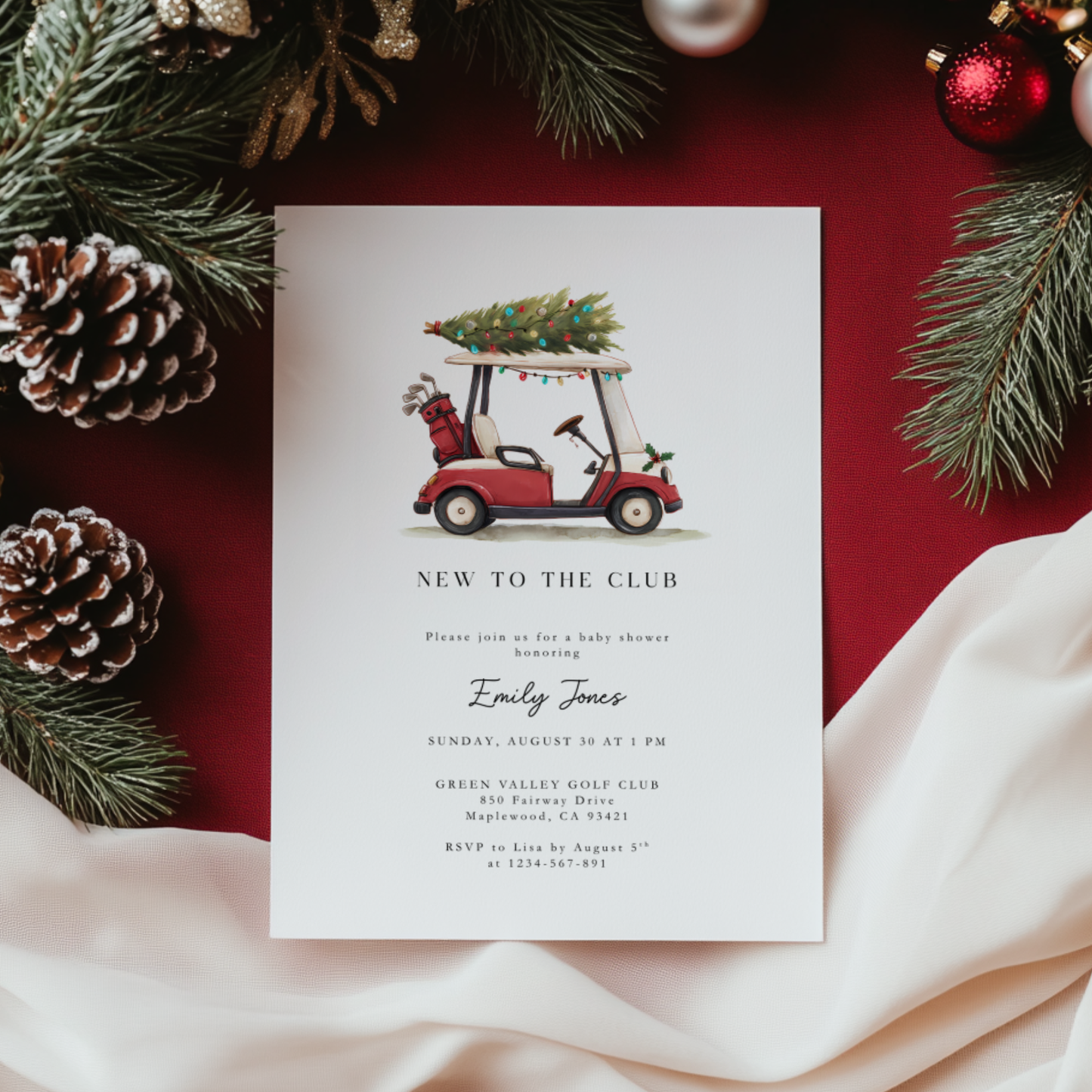 Baby Shower Invitation - New To The Club Gold Festive Christmas BS235