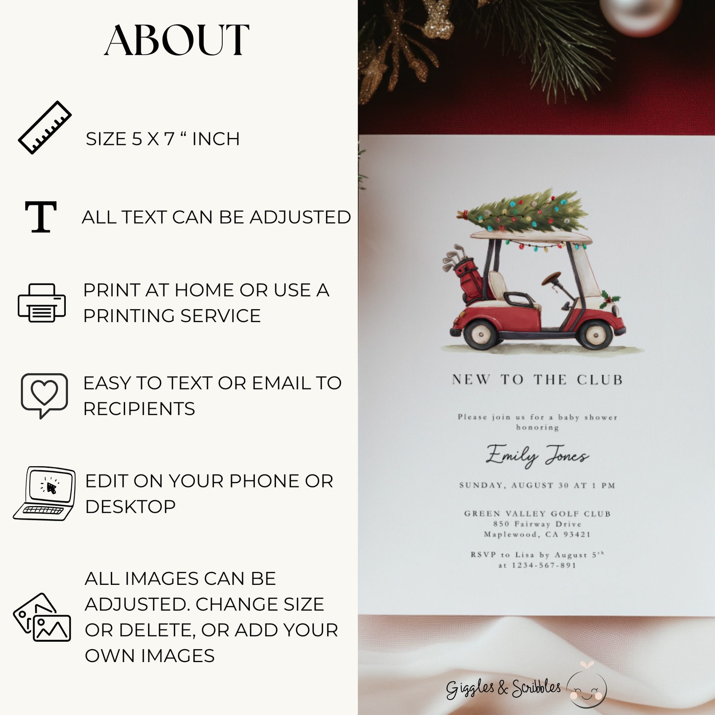 Baby Shower Invitation - New To The Club Gold Festive Christmas BS235