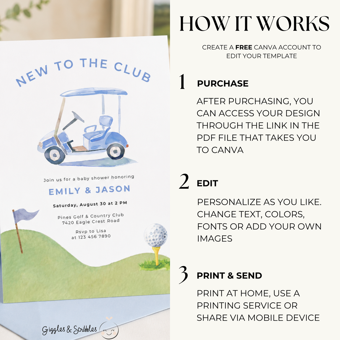 New To The Club Boy Golf Baby Shower Invitation BS282