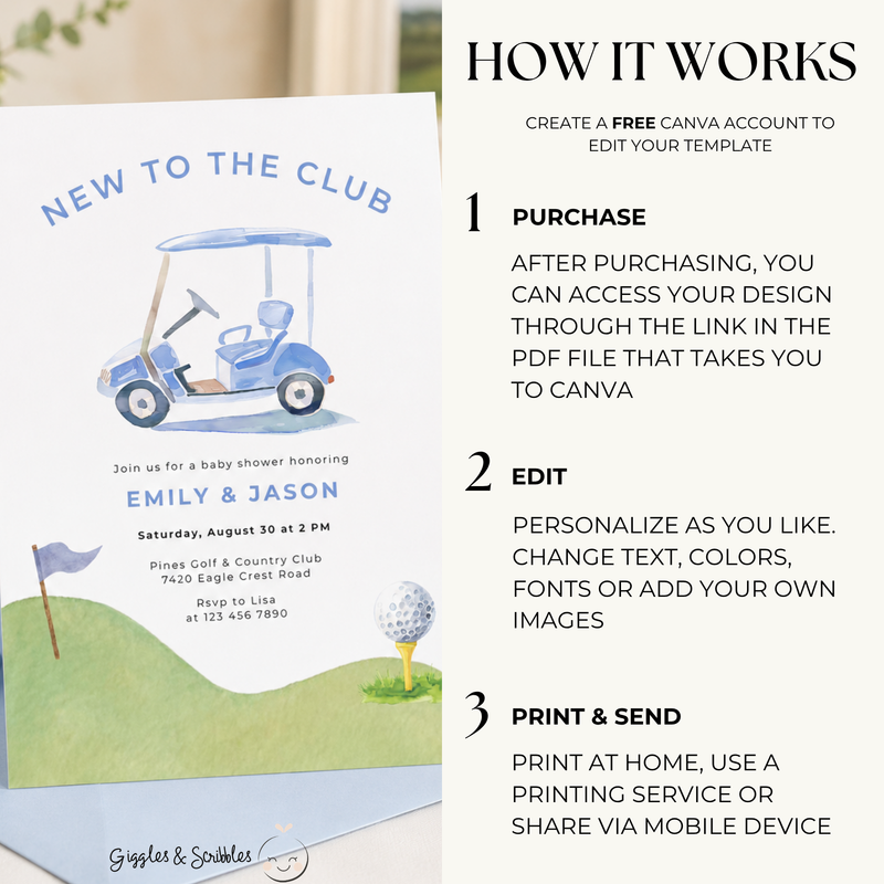 New To The Club Boy Golf Baby Shower Invitation BS282