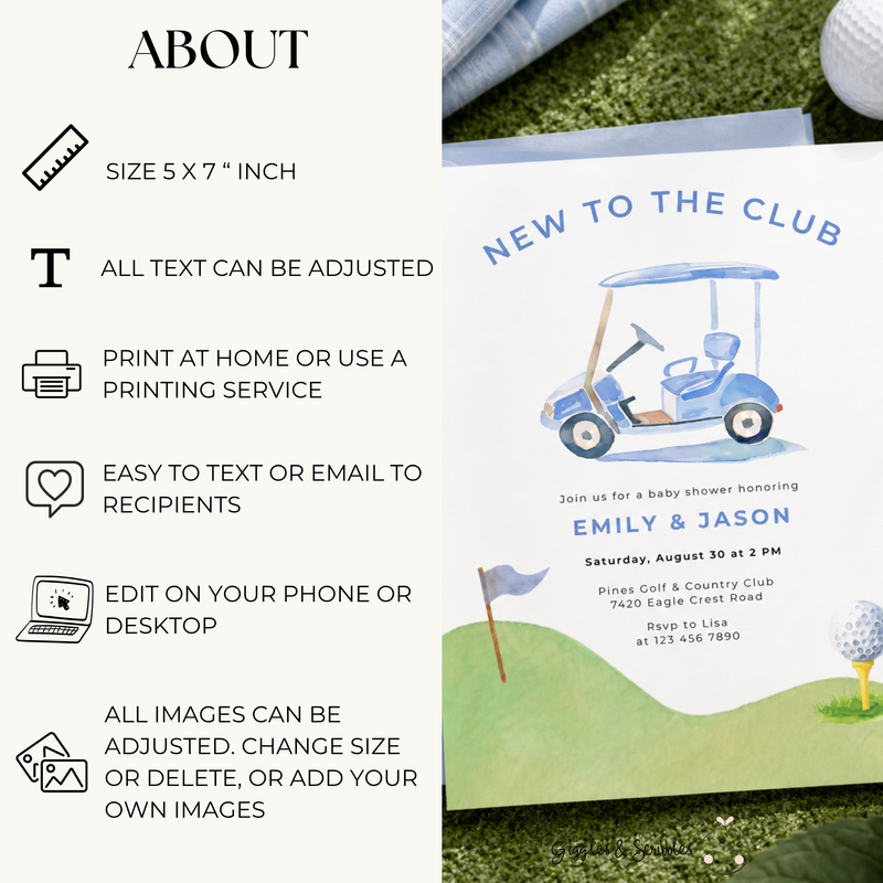 New To The Club Boy Golf Baby Shower Invitation BS282