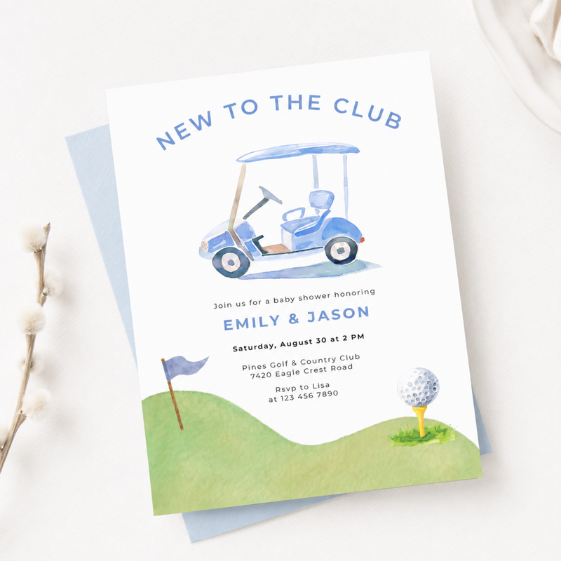 New To The Club Boy Golf Baby Shower Invitation BS282