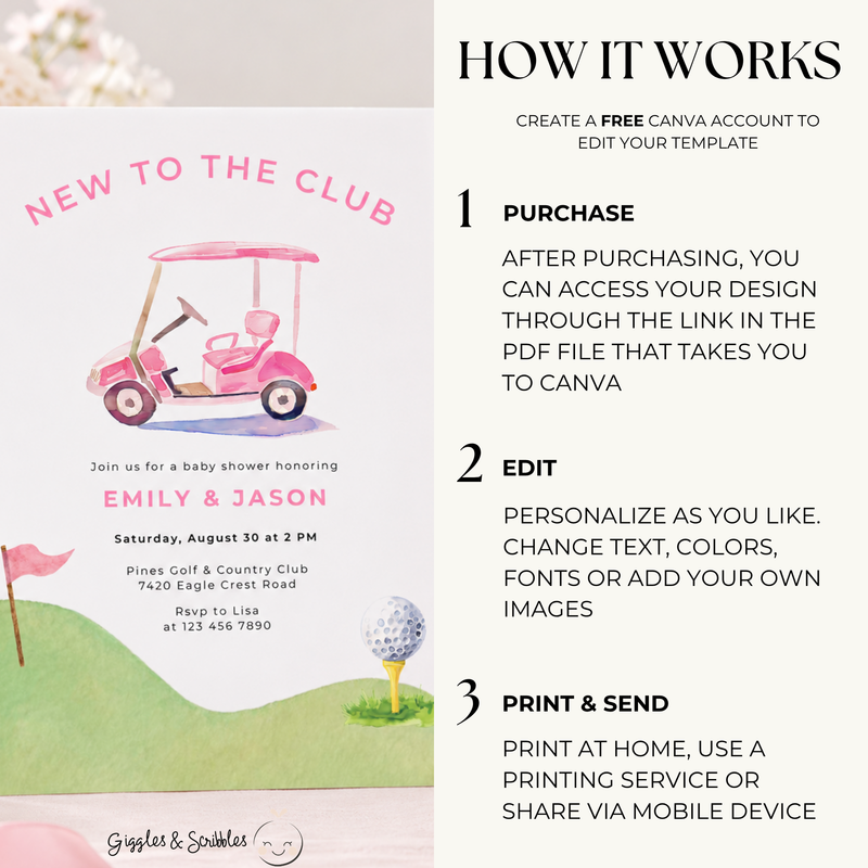 New To The Club Girl Golf Baby Shower Invitation BS282