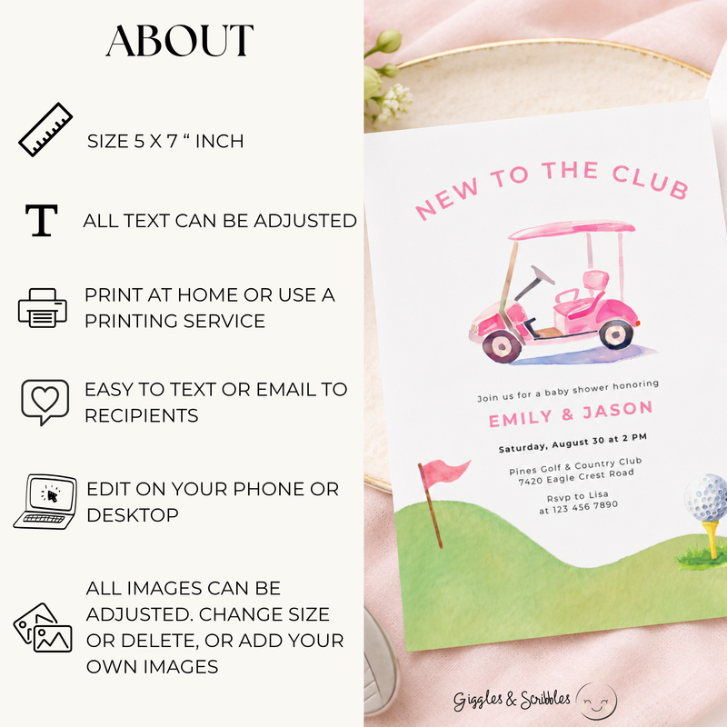 New To The Club Girl Golf Baby Shower Invitation BS282