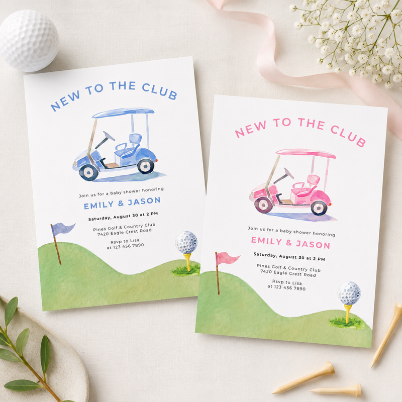 New To The Club Girl Golf Baby Shower Invitation BS282