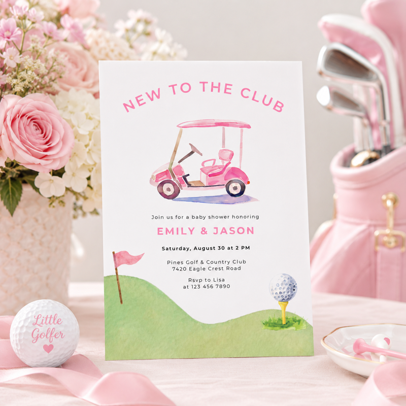 New To The Club Girl Golf Baby Shower Invitation BS282
