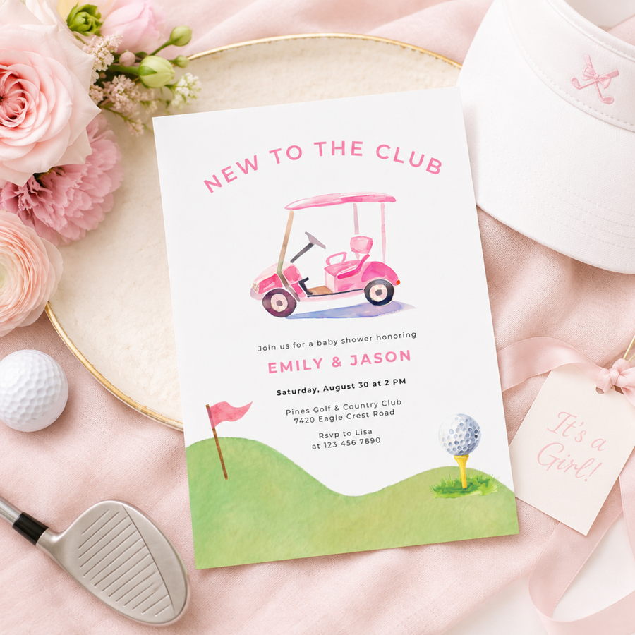 New To The Club Girl Golf Baby Shower Invitation BS282