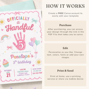Officially a Handful 5th Birthday Invitation Girl L161