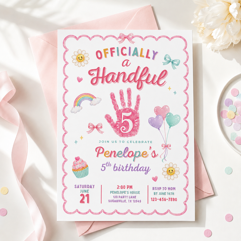 Officially a Handful 5th Birthday Invitation Girl L161