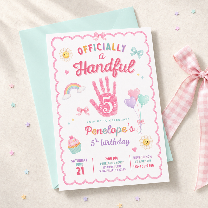 Officially a Handful 5th Birthday Invitation Girl L161