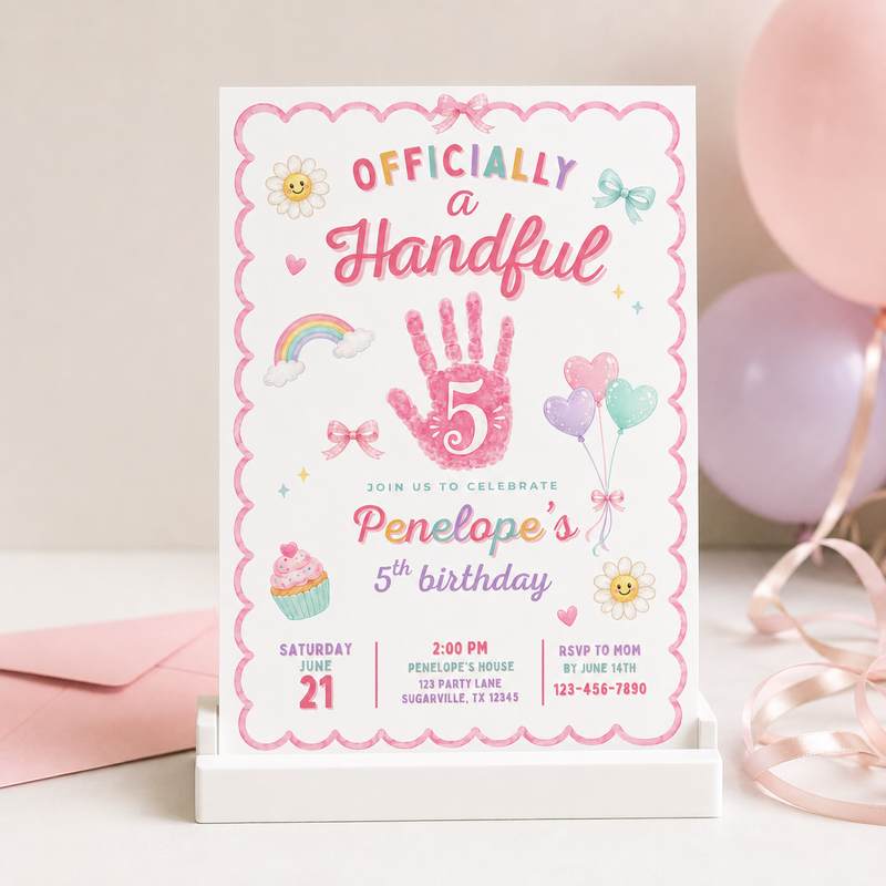 Officially a Handful 5th Birthday Invitation Girl L161