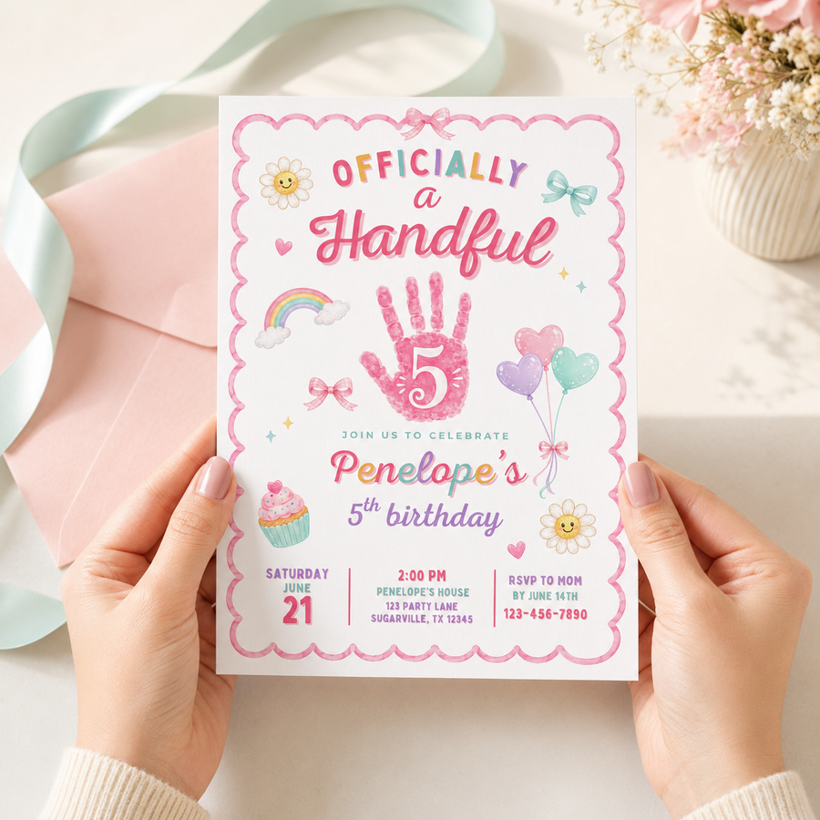 Officially a Handful 5th Birthday Invitation Girl L161