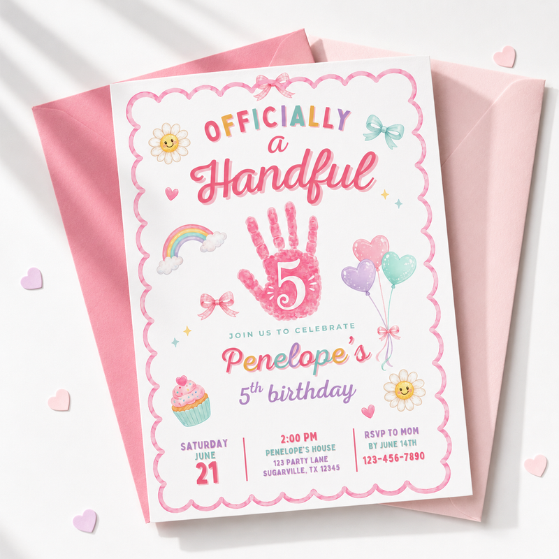 Officially a Handful 5th Birthday Invitation Girl L161