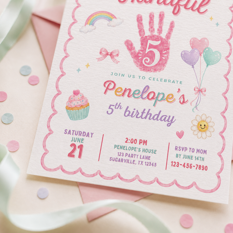 Officially a Handful 5th Birthday Invitation Girl L161