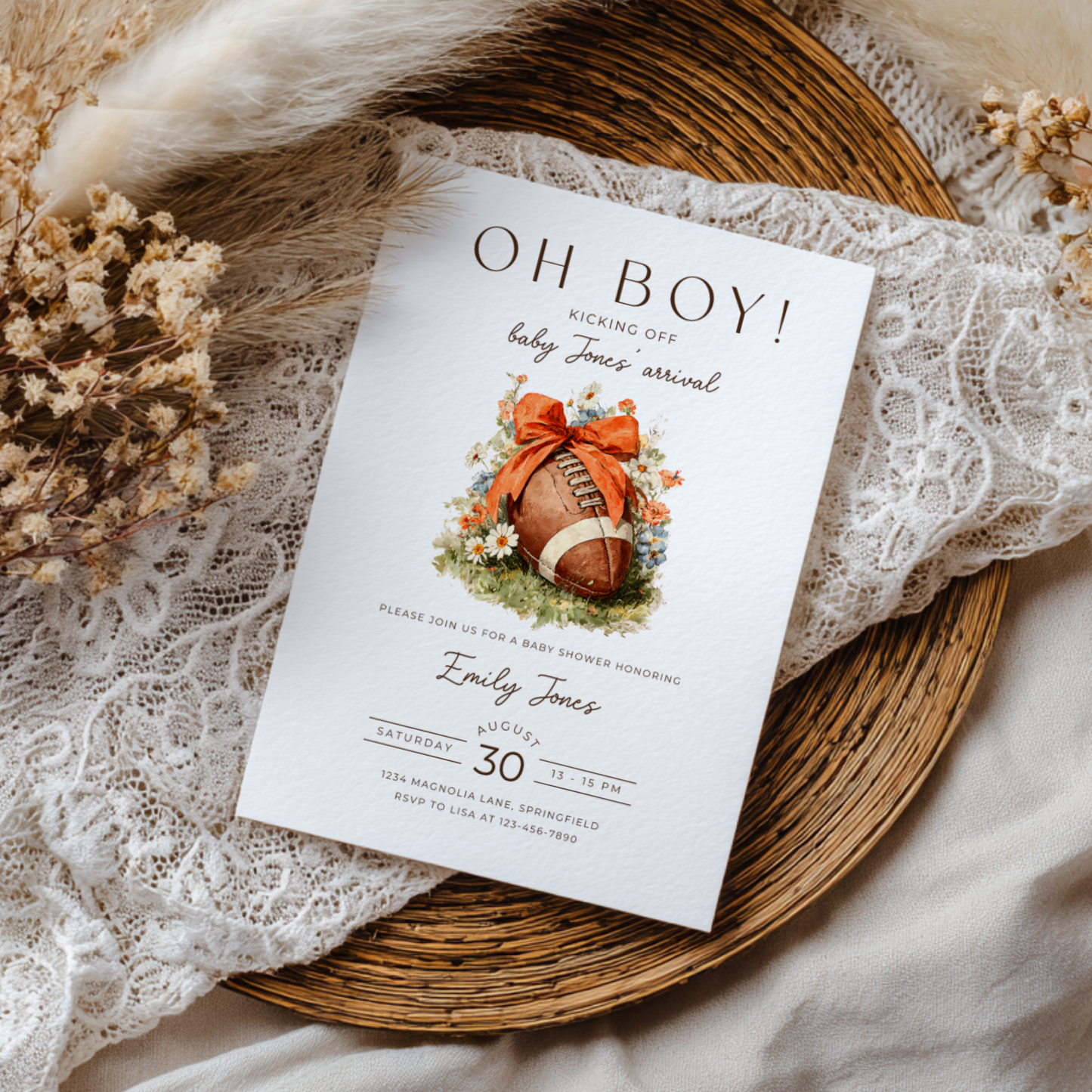 Baby Shower Invitation - Oh Boy Football Touchdown Tailgate BS244
