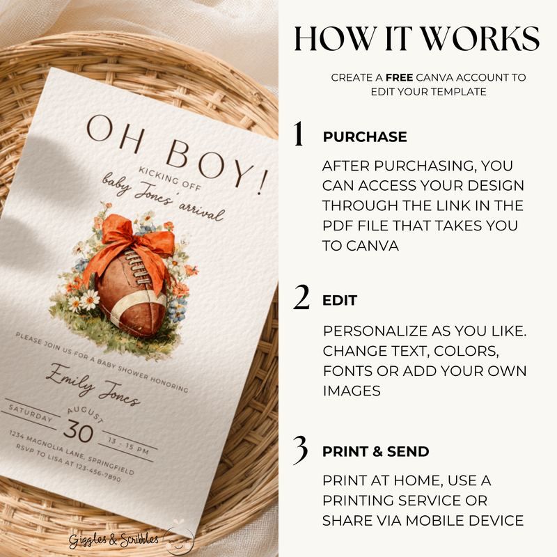 Baby Shower Invitation - Oh Boy Football Touchdown Tailgate BS244
