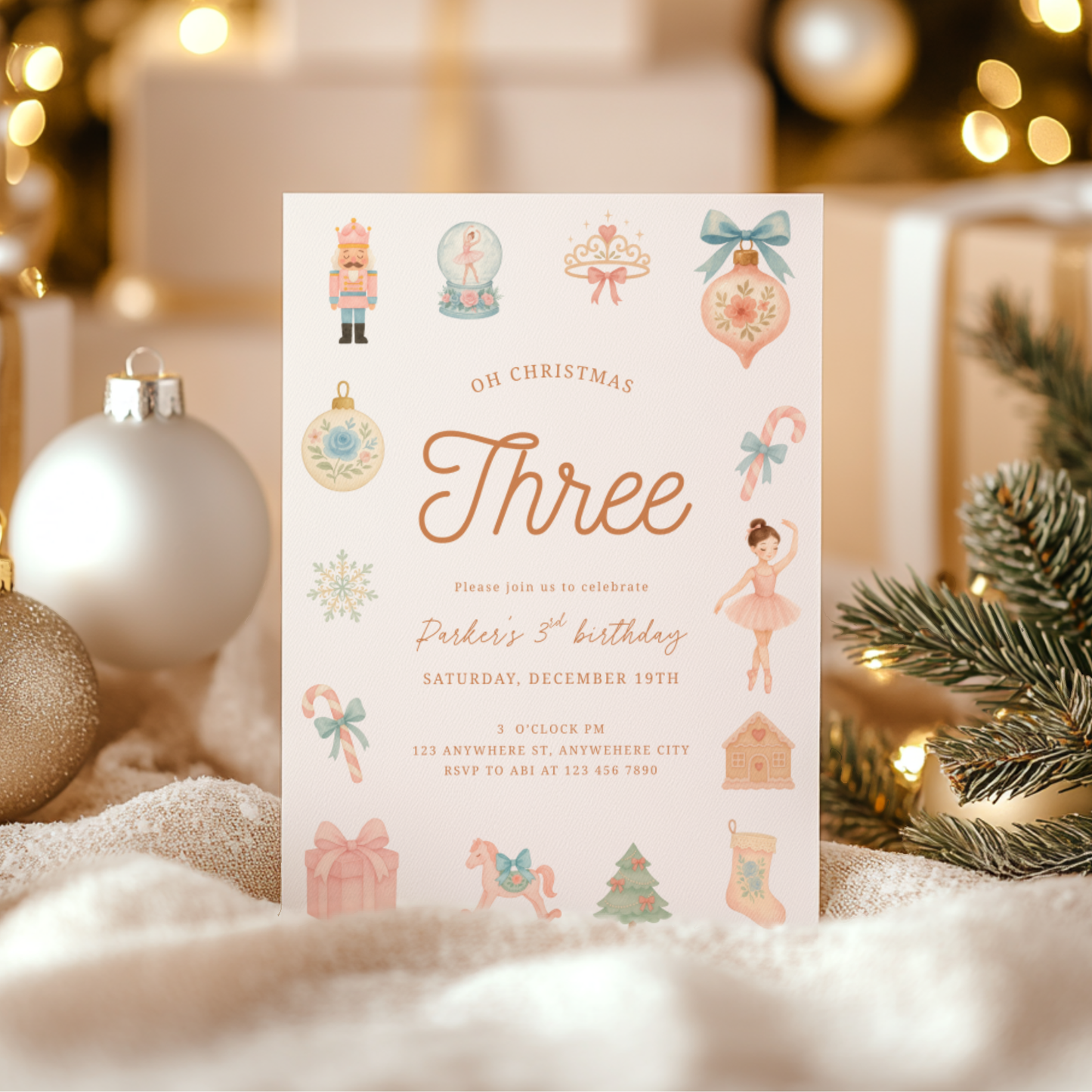 Oh Christmas Three Birthday Invitation Template for 3rd Birthday L31