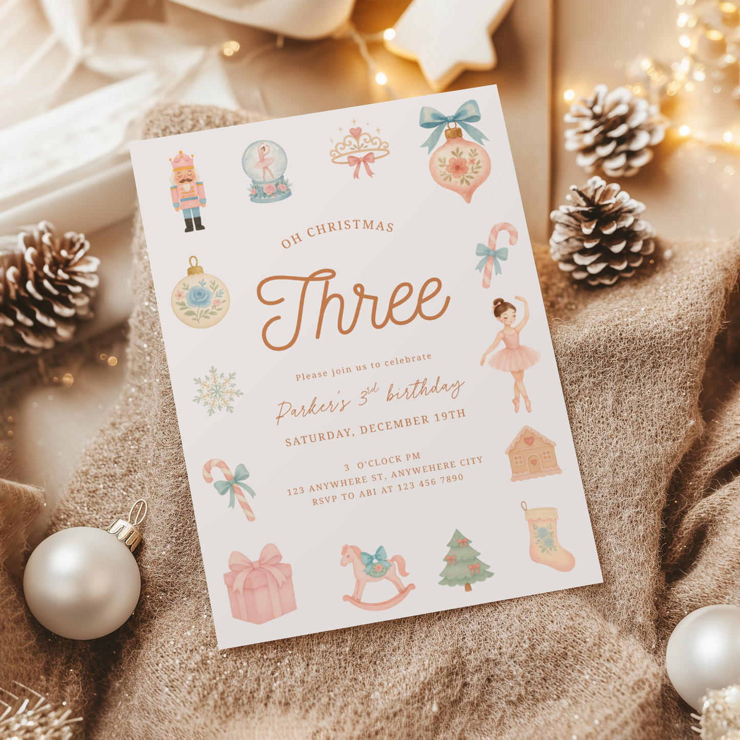 Oh Christmas Three Birthday Invitation Template for 3rd Birthday L31