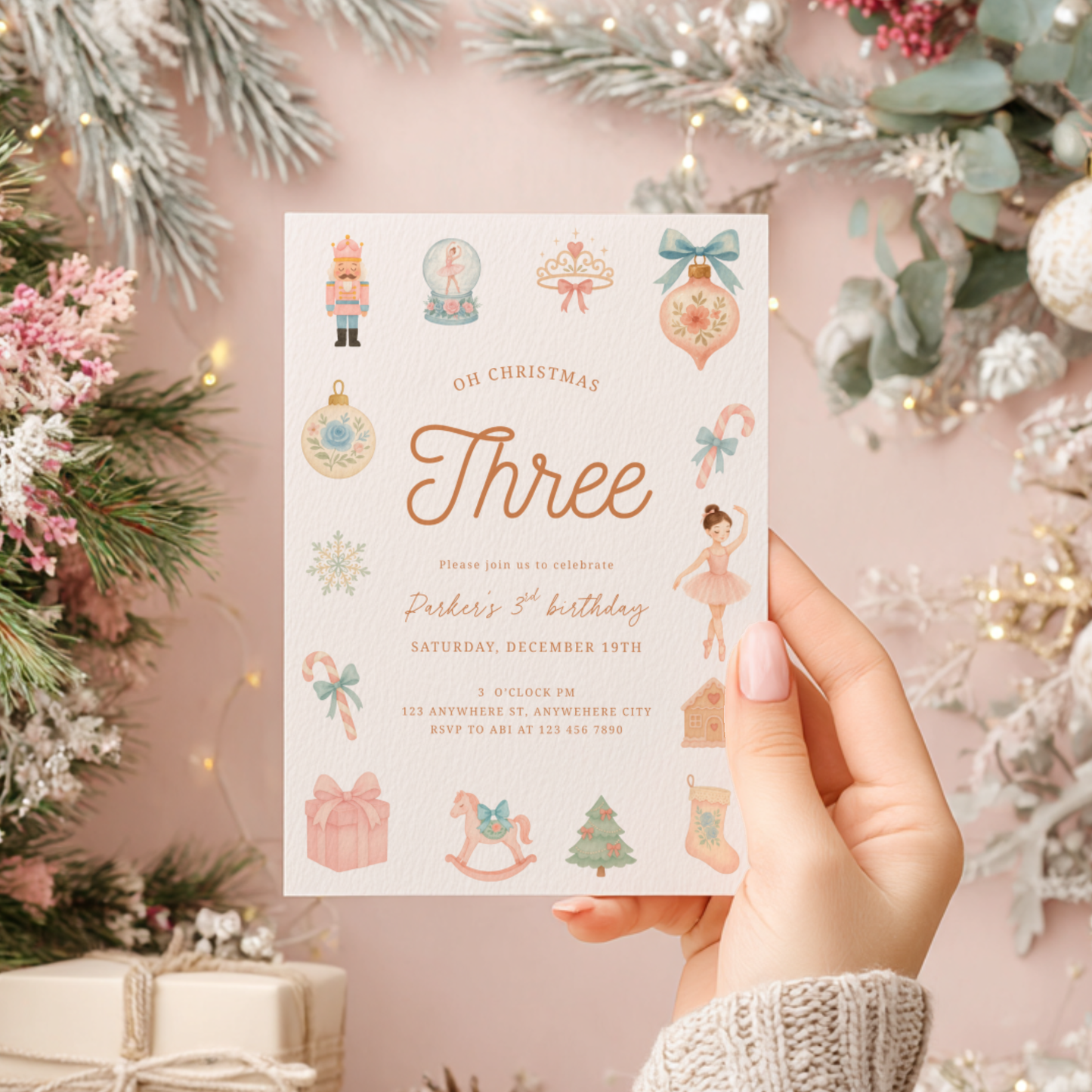 Oh Christmas Three Birthday Invitation Template for 3rd Birthday L31
