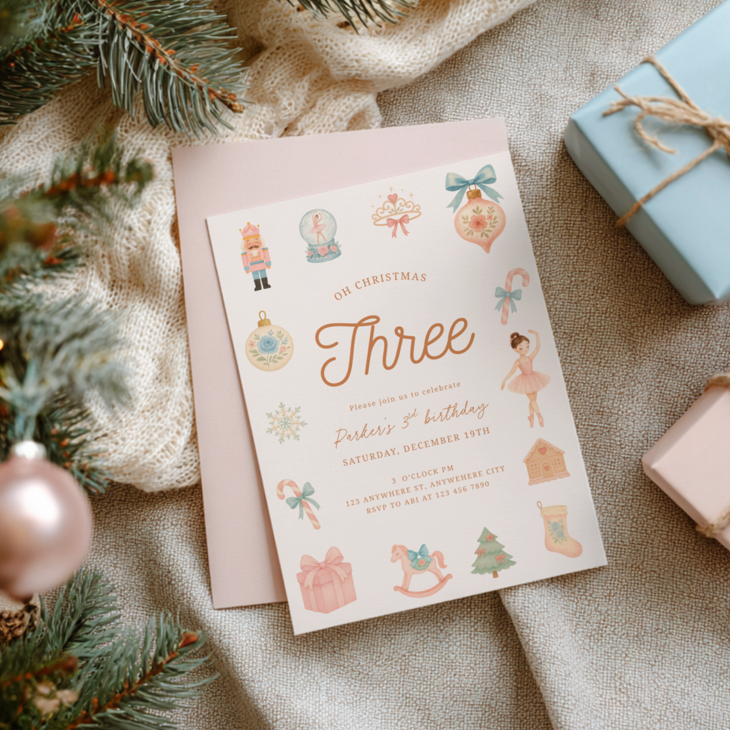 Oh Christmas Three Birthday Invitation Template for 3rd Birthday L31