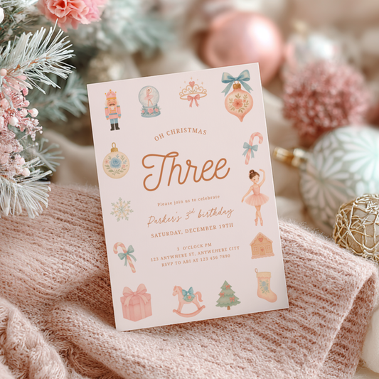 Oh Christmas Three Birthday Invitation Template for 3rd Birthday L31