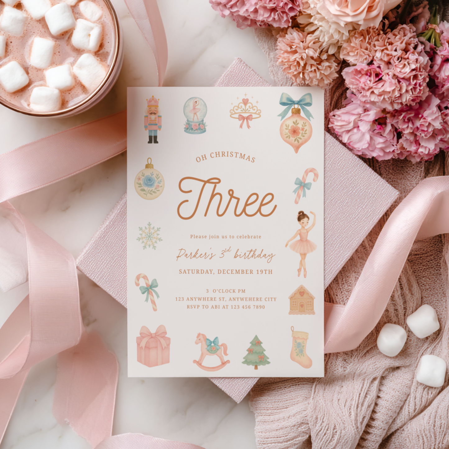 Oh Christmas Three Birthday Invitation Template for 3rd Birthday L31