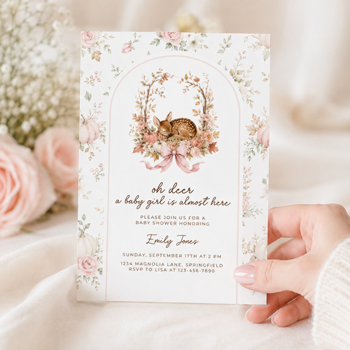 Oh Deer Fall Woodland Baby Shower Invitation for a Baby Girl BS323