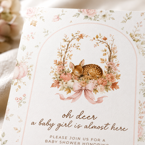 Oh Deer Fall Woodland Baby Shower Invitation for a Baby Girl BS323