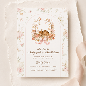 Oh Deer Fall Woodland Baby Shower Invitation for a Baby Girl BS323