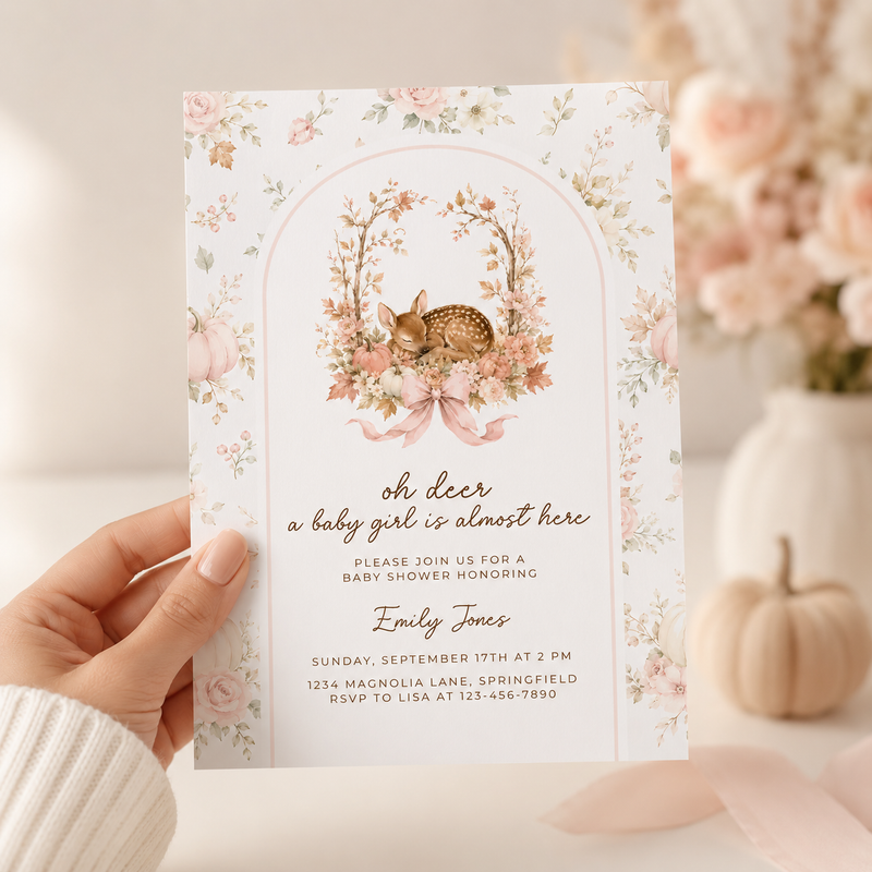Oh Deer Fall Woodland Baby Shower Invitation for a Baby Girl BS323