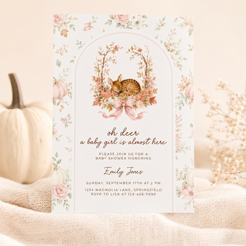 Oh Deer Fall Woodland Baby Shower Invitation for a Baby Girl BS323