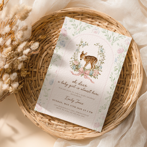 Baby Shower Invitation - Oh Deer Girl Pink Vintage Floral Woodland BS253