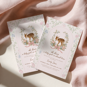 Baby Shower Invitation - Oh Deer Girl Pink Vintage Floral Woodland BS253