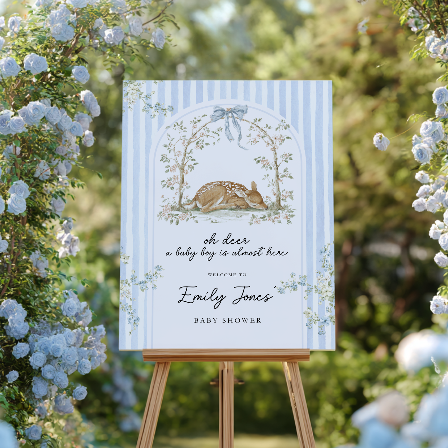 Oh Deer Dusty Blue Baby Shower Welcome Sign BS252