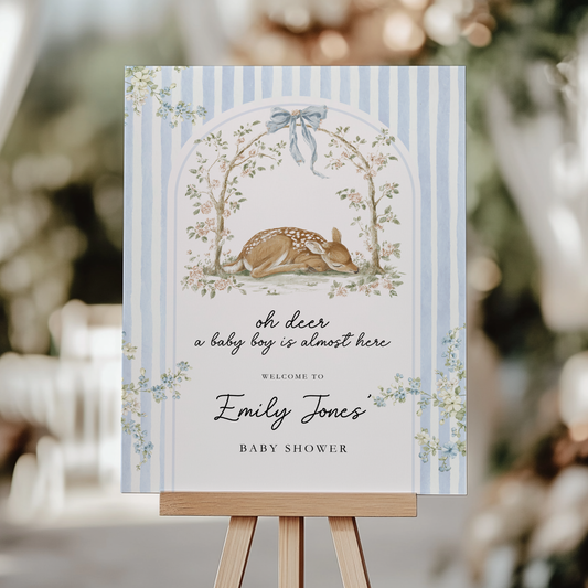 Oh Deer Dusty Blue Baby Shower Welcome Sign BS252