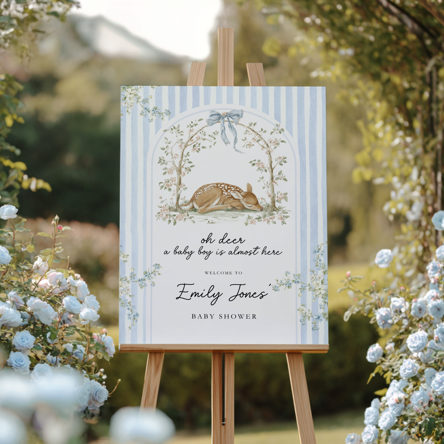 Oh Deer Dusty Blue Baby Shower Welcome Sign BS252
