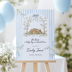 Oh Deer Dusty Blue Baby Shower Welcome Sign BS252