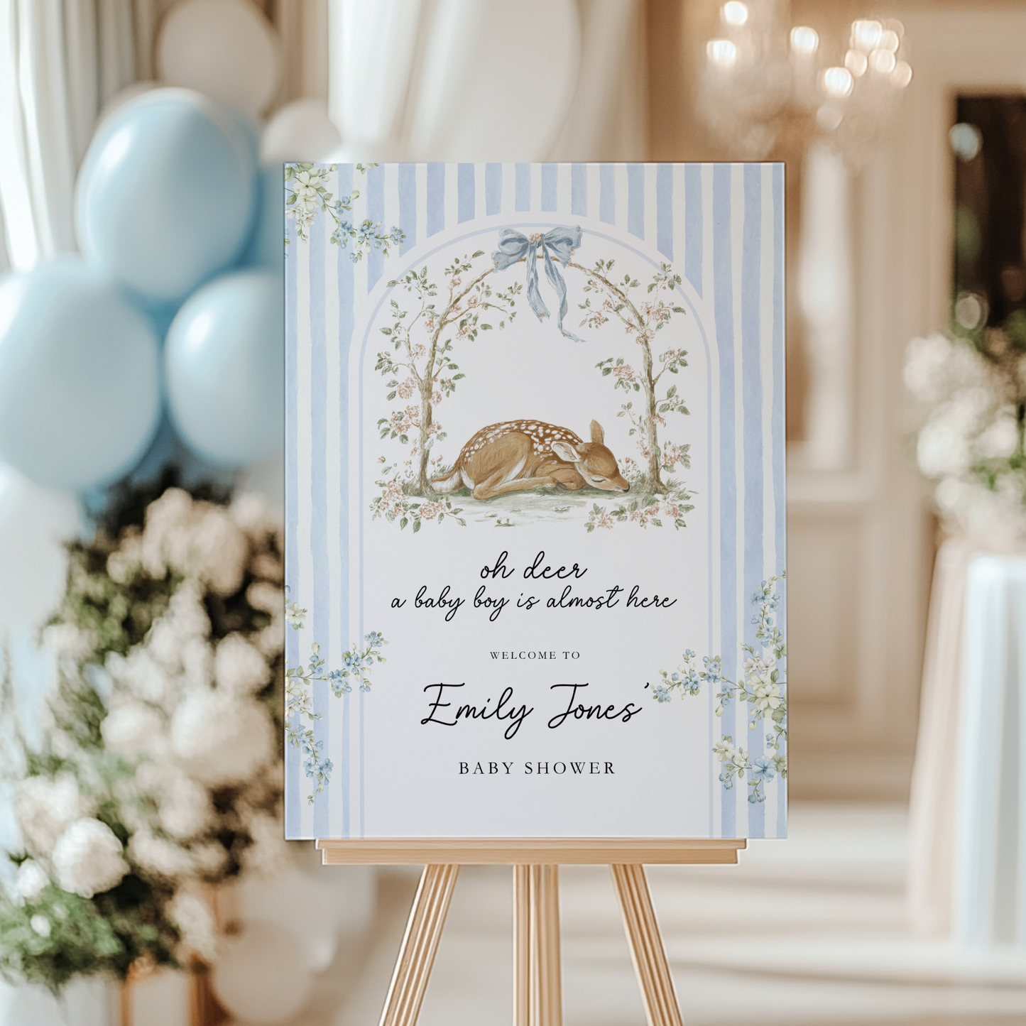 Oh Deer Dusty Blue Baby Shower Welcome Sign BS252