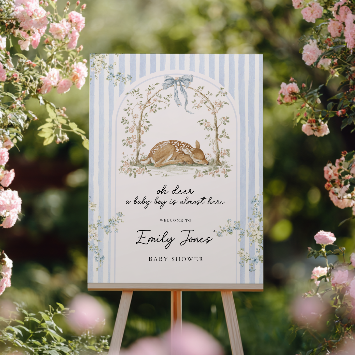 Oh Deer Dusty Blue Baby Shower Welcome Sign BS252