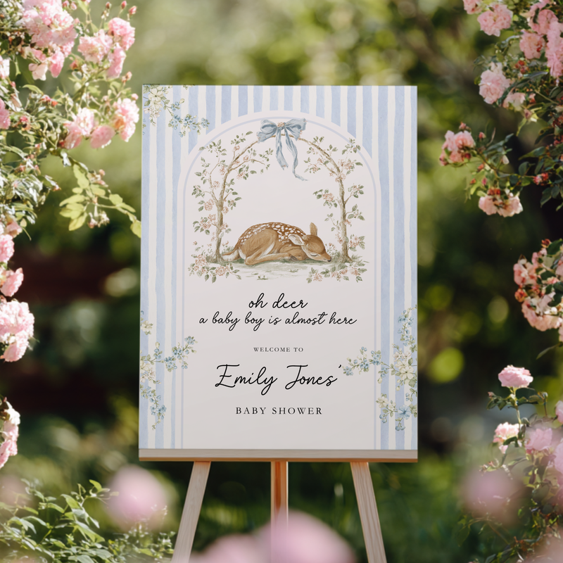 Oh Deer Dusty Blue Baby Shower Welcome Sign BS252