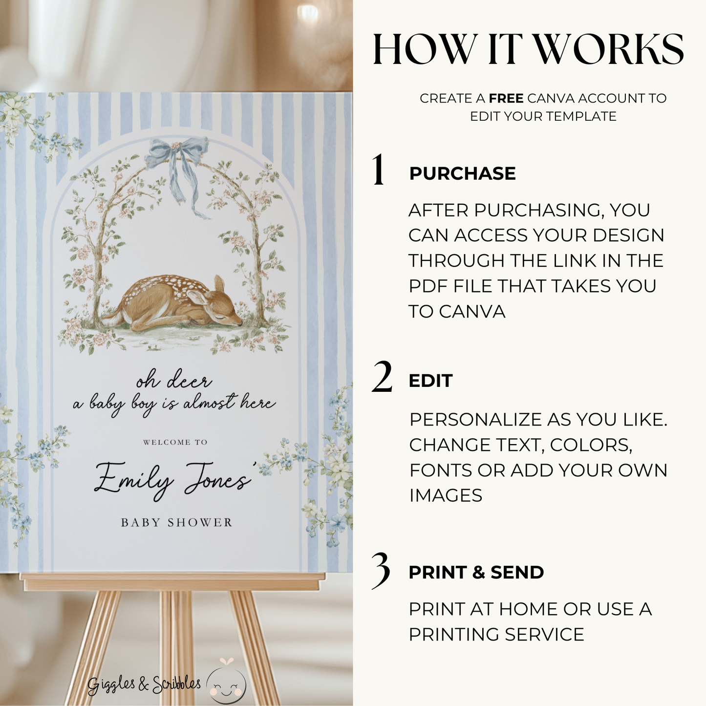 Oh Deer Dusty Blue Baby Shower Welcome Sign BS252