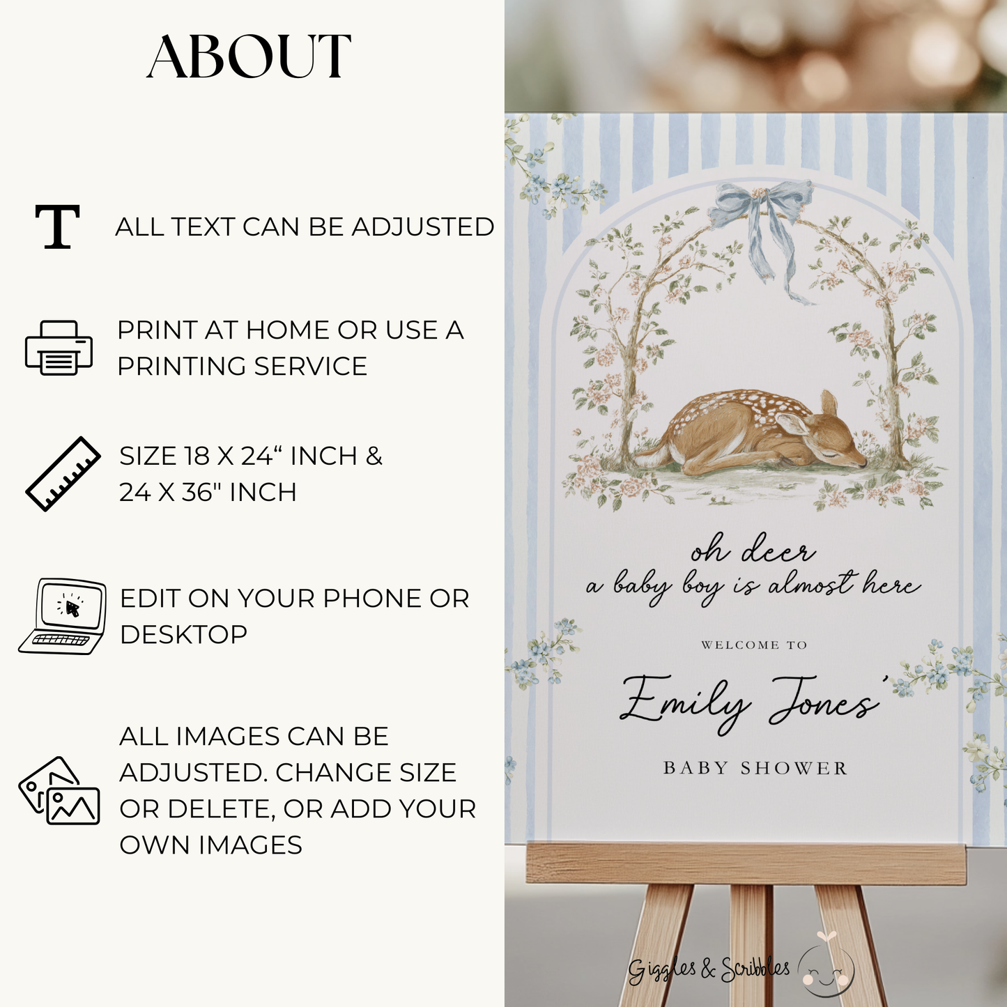 Oh Deer Dusty Blue Baby Shower Welcome Sign BS252