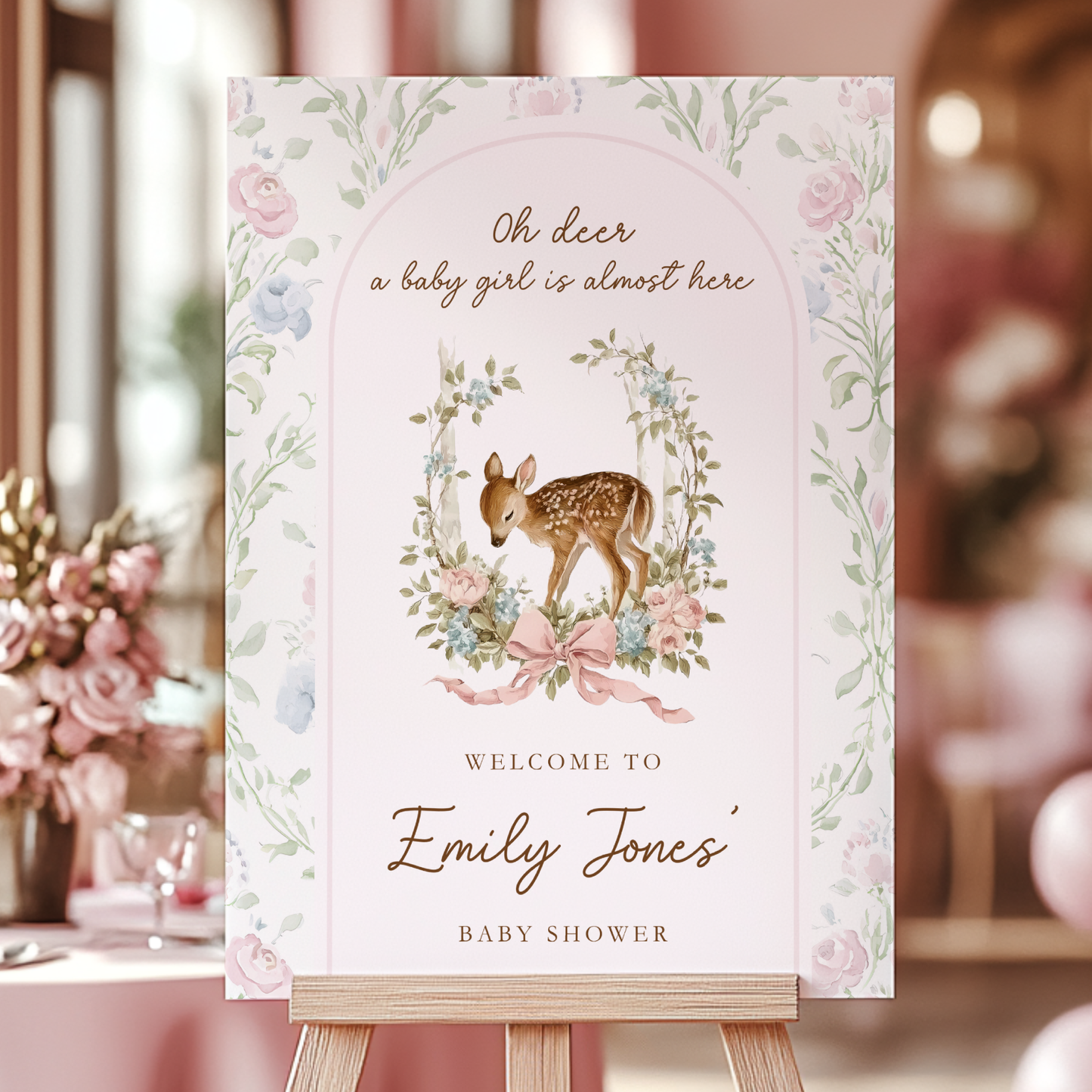 Oh Deer Girl Baby Shower Welcome Sign BS253